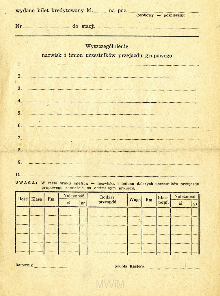 KKE 5803-2a.jpg - Dok. Zlecenie na kredytowany przewóz repatriaiantów wystawione przez Biuro Pełnomocnika Rządu do spraw Repatriacji dla Teresy Graszko, Warszawa, 7 II 1957 r.